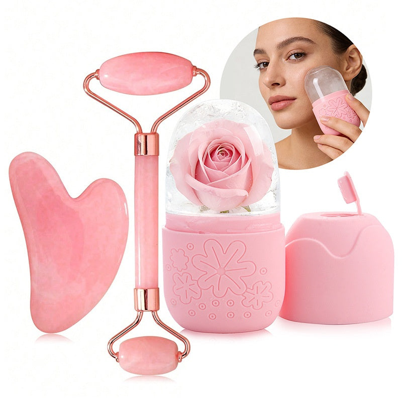 ClearSkin Pink Ice Roller & Facial Scraper Set (3-Piece)